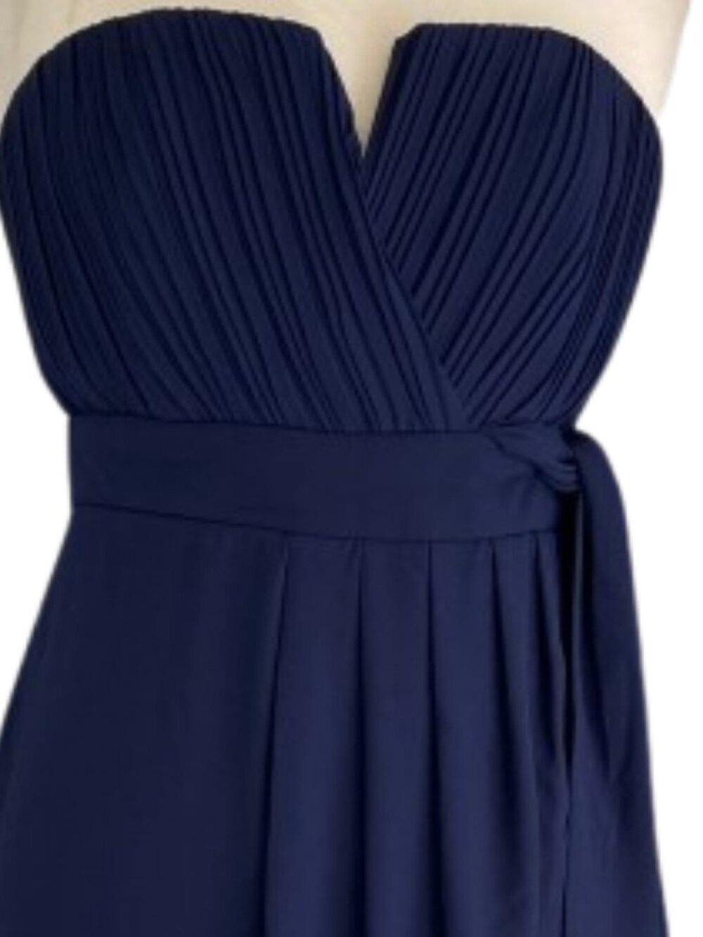 Lulus Easy Elegance Navy Strapless Gown Pleated Maxi Chiffon Formal Dress  XL - Picture 4 of 8